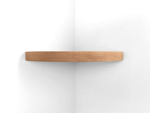 Floating Corner Shelf with Cord Hole in Oak