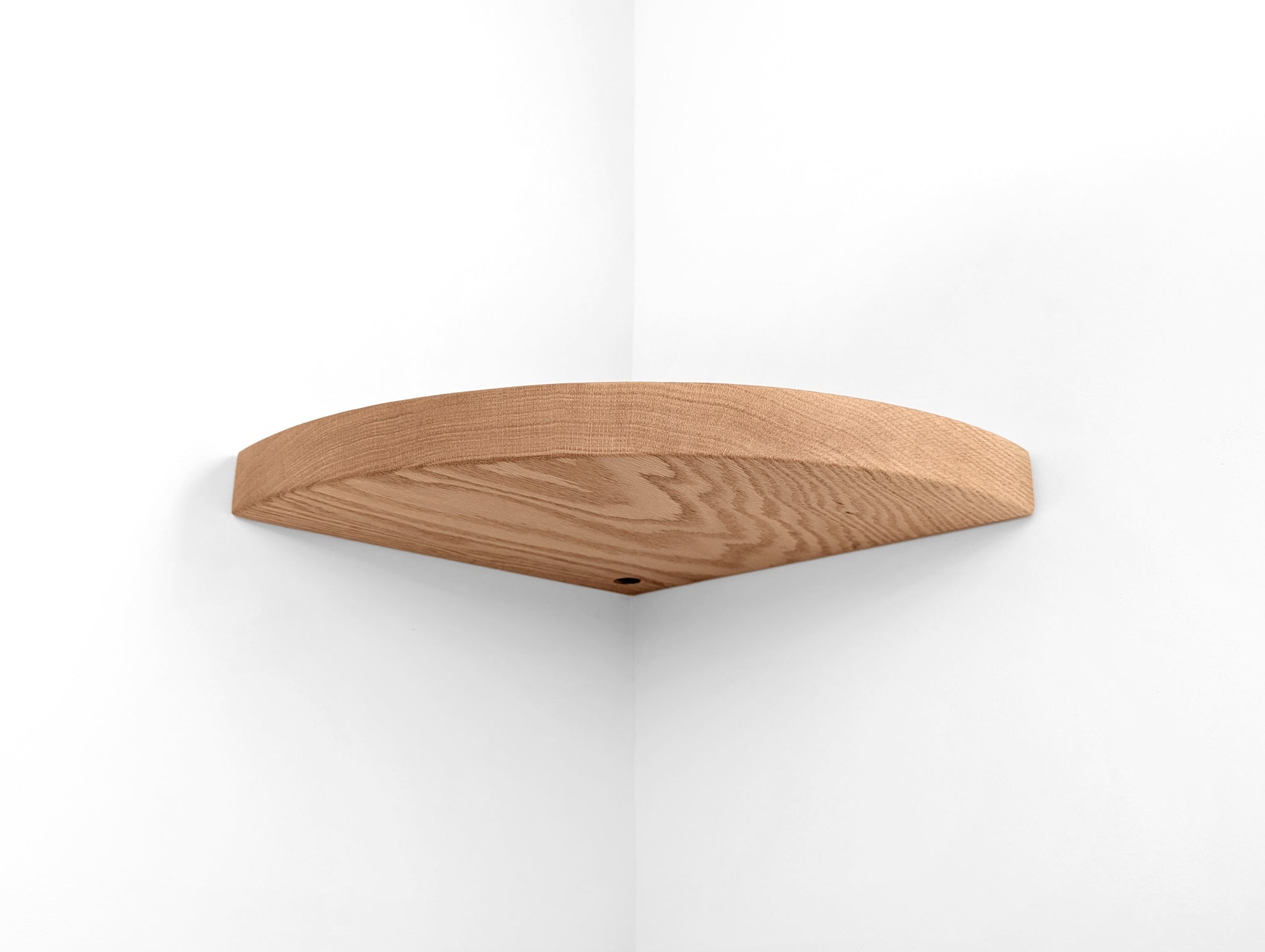 Floating Corner Shelf with Cord Hole in Oak