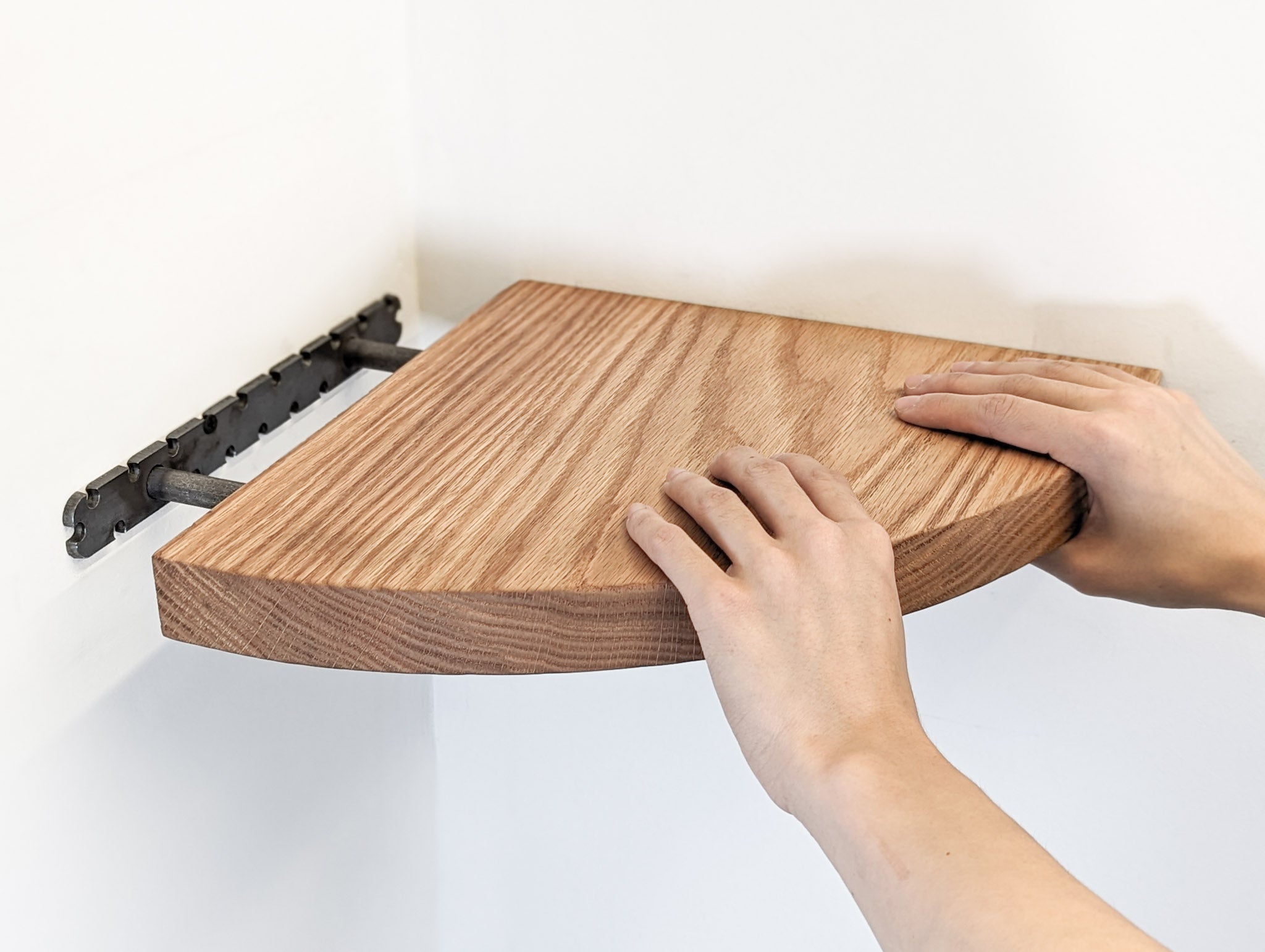 Floating Corner Shelf with Round Edge in Mahogany