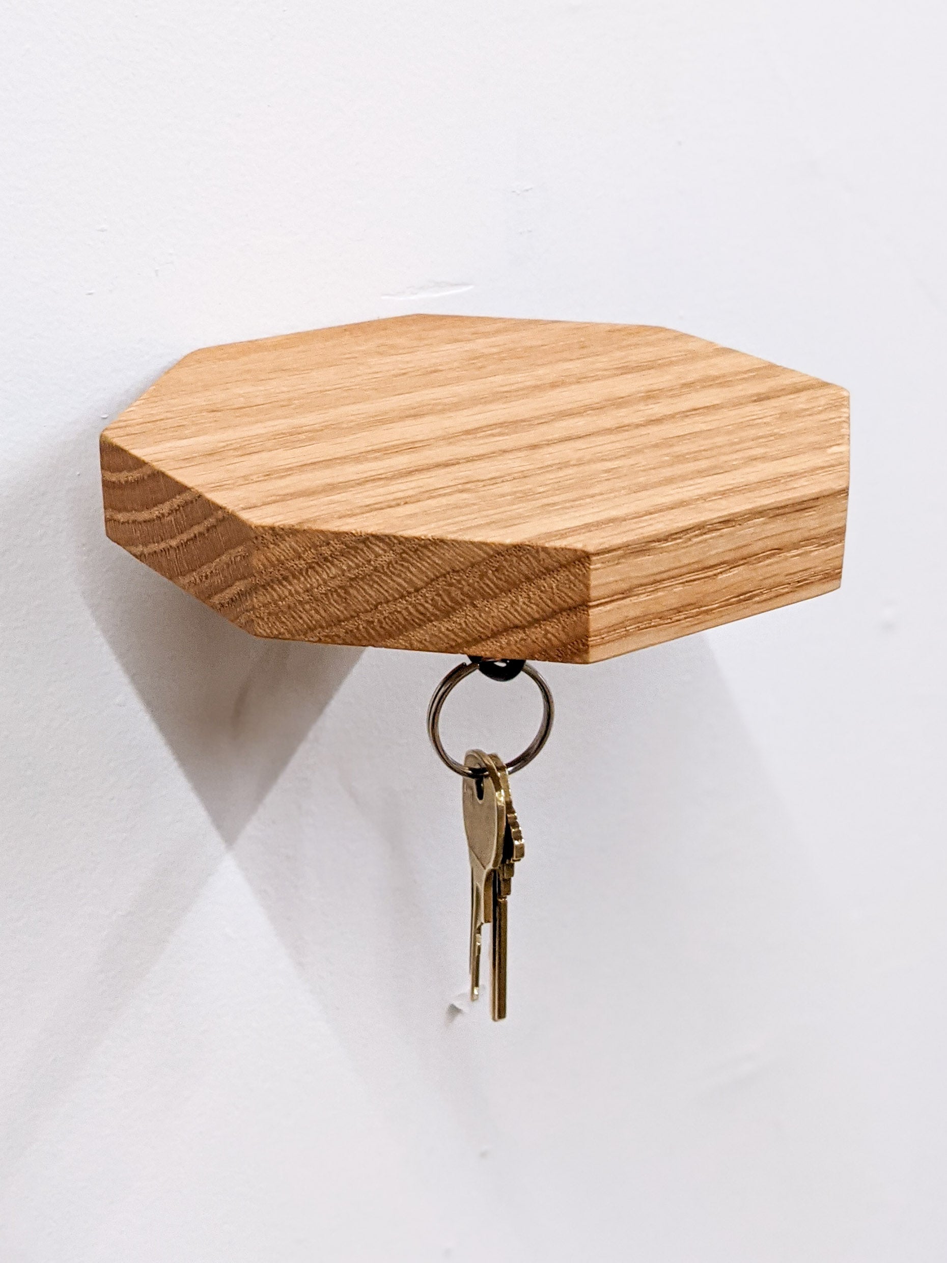 Mahogany Octagon Shelf with Key Hooks