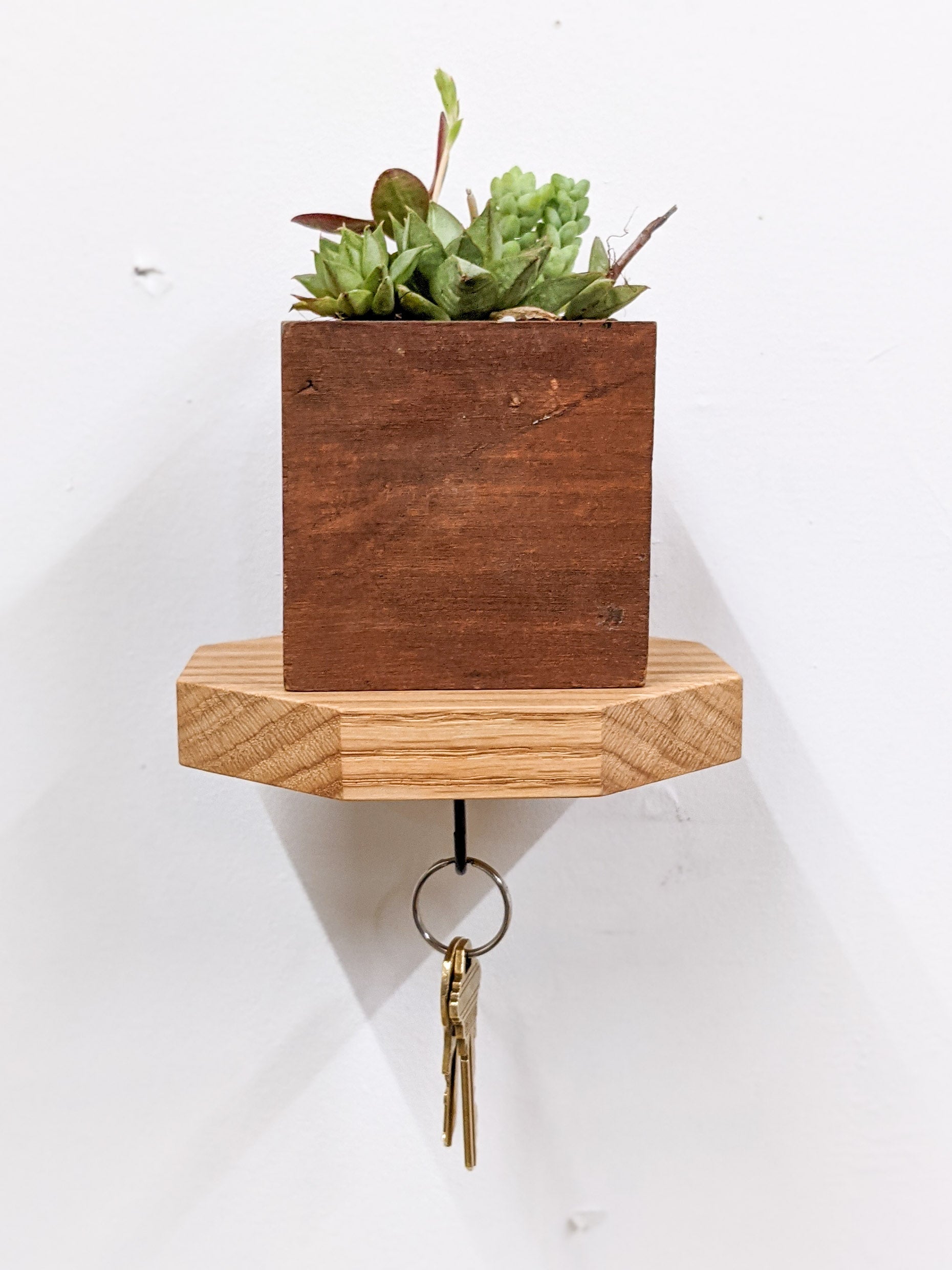 Octagon Shelf with Key Hook in Oak