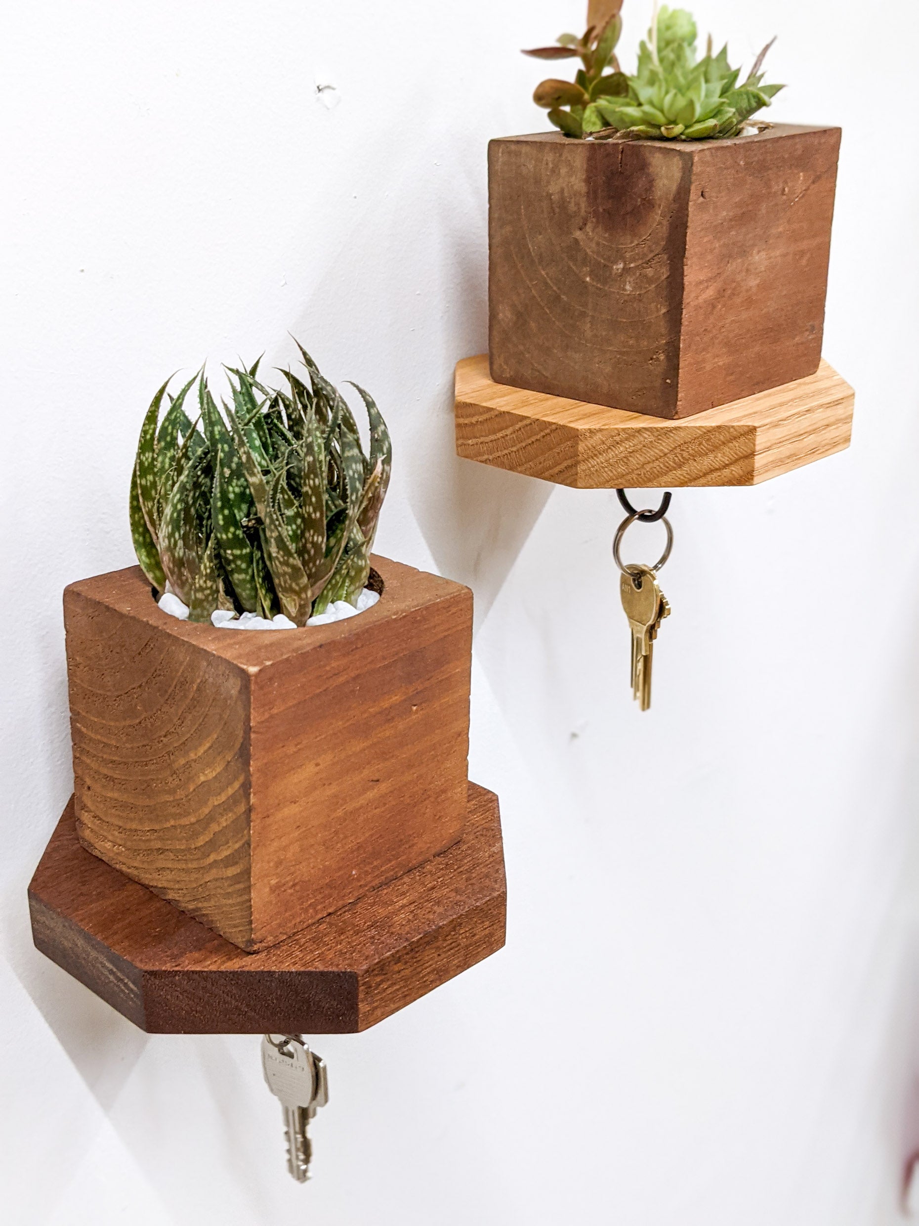 Mahogany Octagon Shelf with Key Hooks