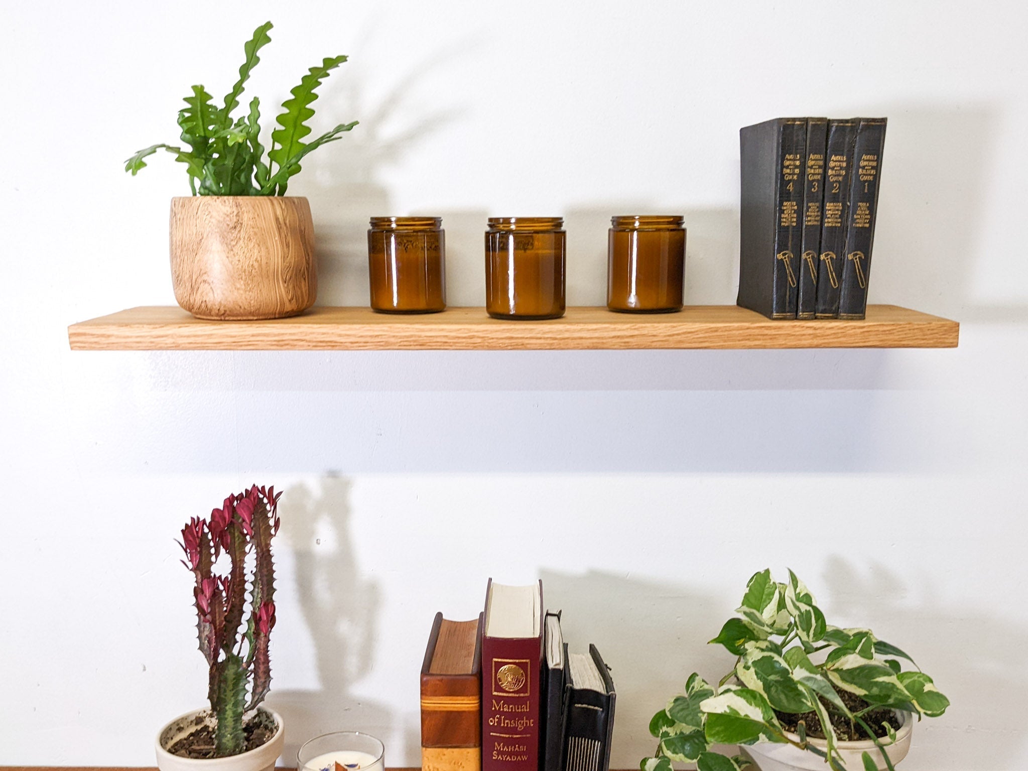 Thin Oak Floating Shelf in 6" to 36" lengths