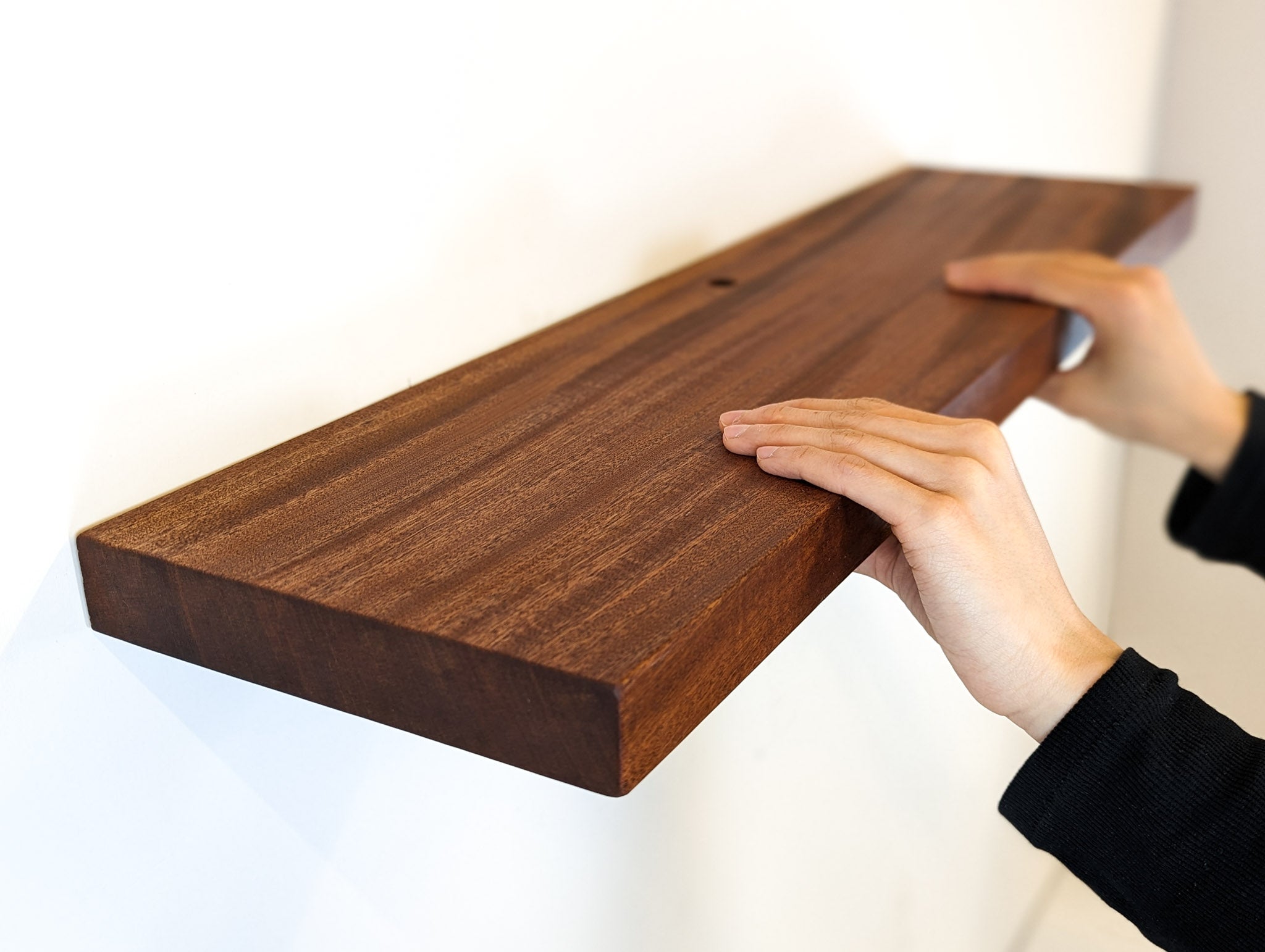 Thick Oak Floating Shelf with Grommet Hole