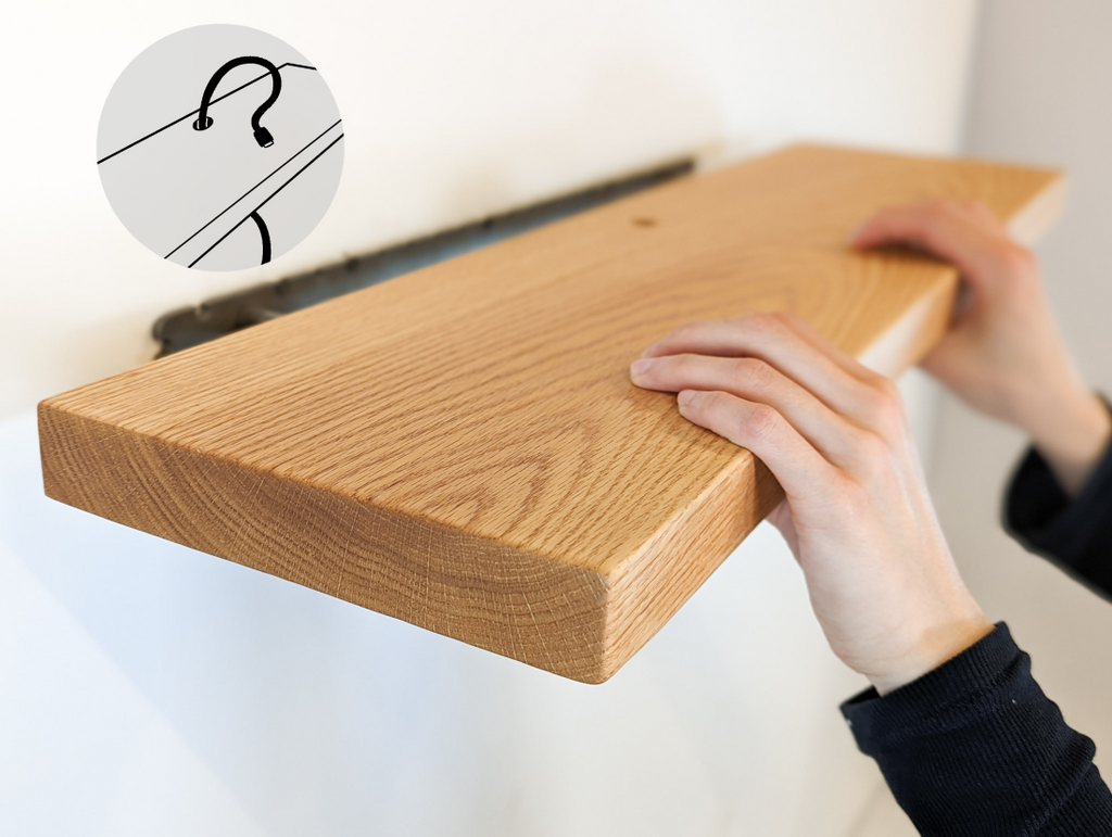 Thick Oak Floating Shelf with Grommet Hole