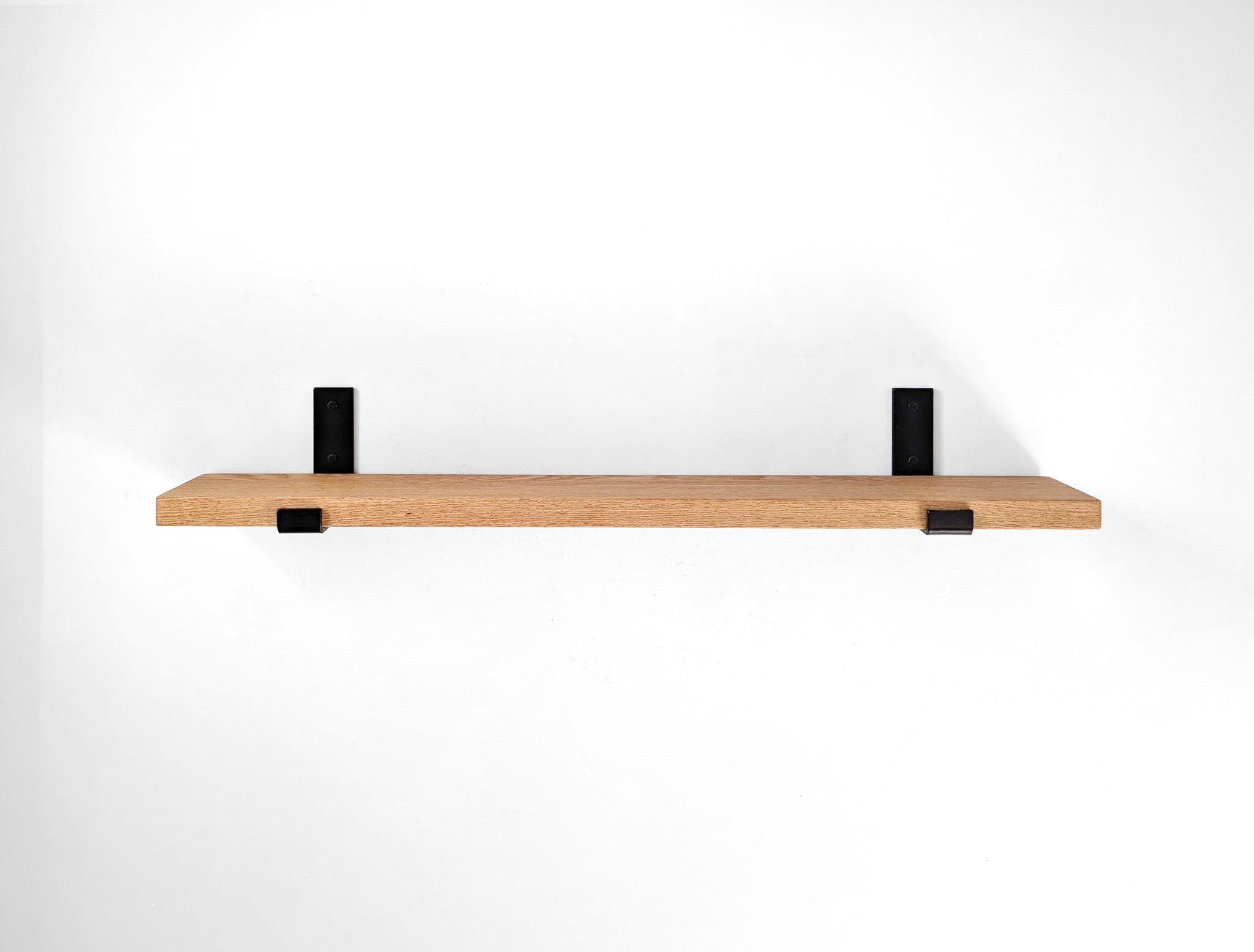 Thick Mahogany Shelf with Black Steel J Brackets