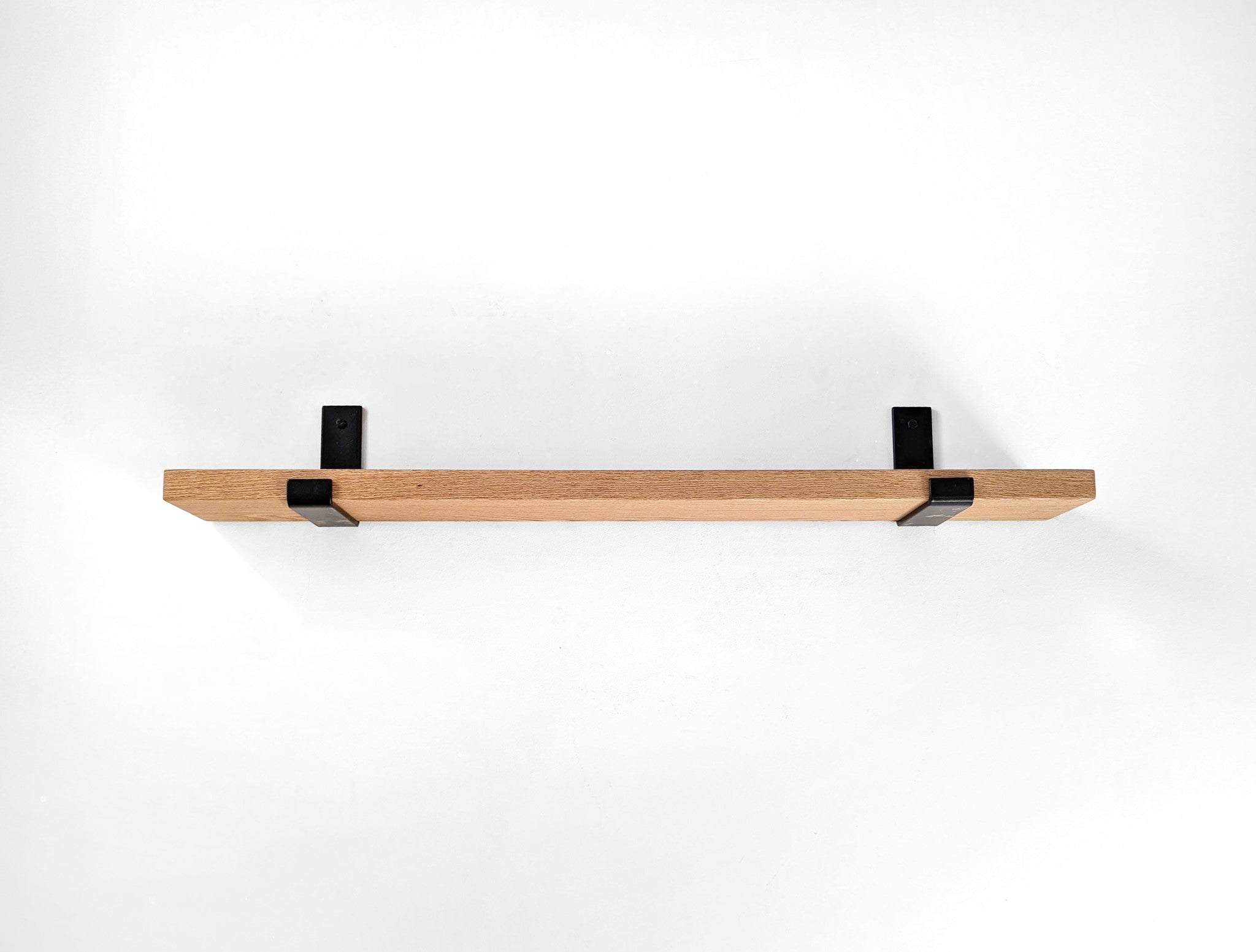Thick Oak Shelf with Black Steel J Brackets