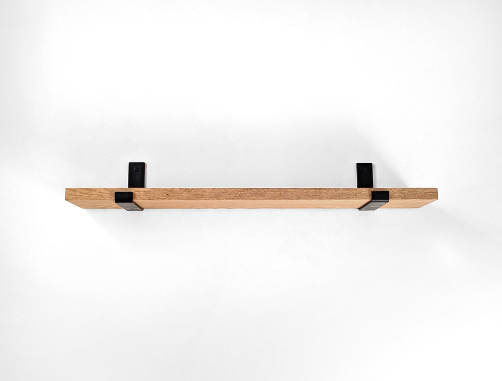 Thick Mahogany Shelf with Black Steel J Brackets